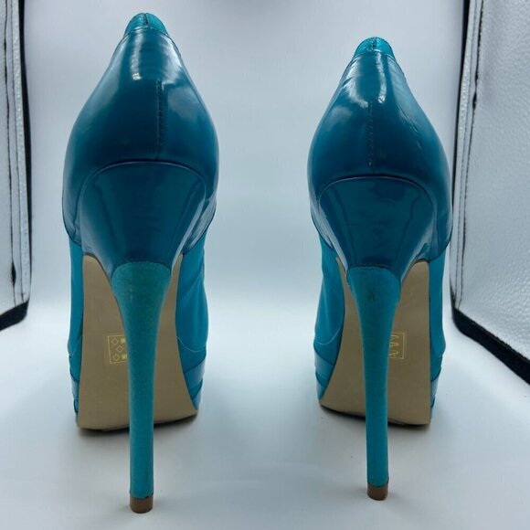 Bebe Acqua Blue Satin Platform Stiletto Pump Heels Size 6 - Picture 2 of 5
